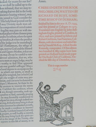 Philobiblon of Richard de Bury, Bishop of Durham