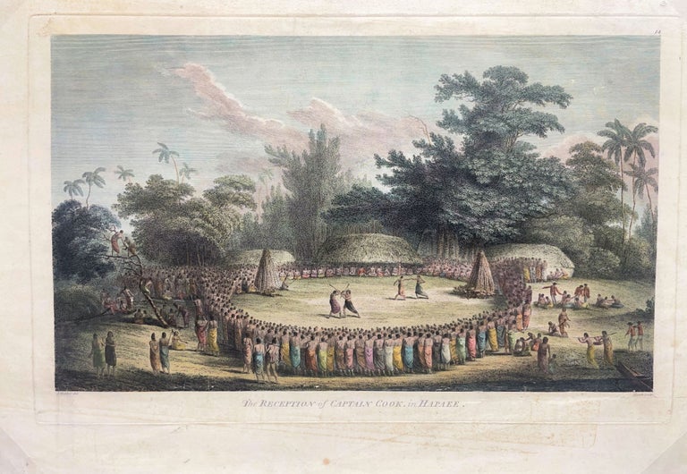 Item #13480 The Reception of Captain Cook, in Hapaee; [From Atlas Plate 14, The Voyage of the Resolution and Discovery 1776-1780, London: Nicol & Cadell, 1784] [Engraved by Henry Heath]. John Webber.