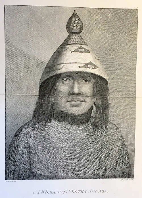 Item #13483 A Woman of Nootka Sound; [From Atlas Plate 39, The Voyage of the Resolution and Discovery 1776-1780, London: Nicol & Cadell, 1784] [Engraved by William Sharp]. John Webber.