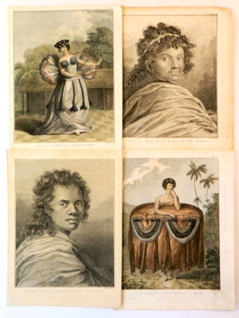 Item #13796 Illustrations from James Cook's Second (1772-1775) and Third (1776-1780) Voyages; A Group of Four illustrations of the South Pacific Island people from the French editions. John Webber, William Hodges.