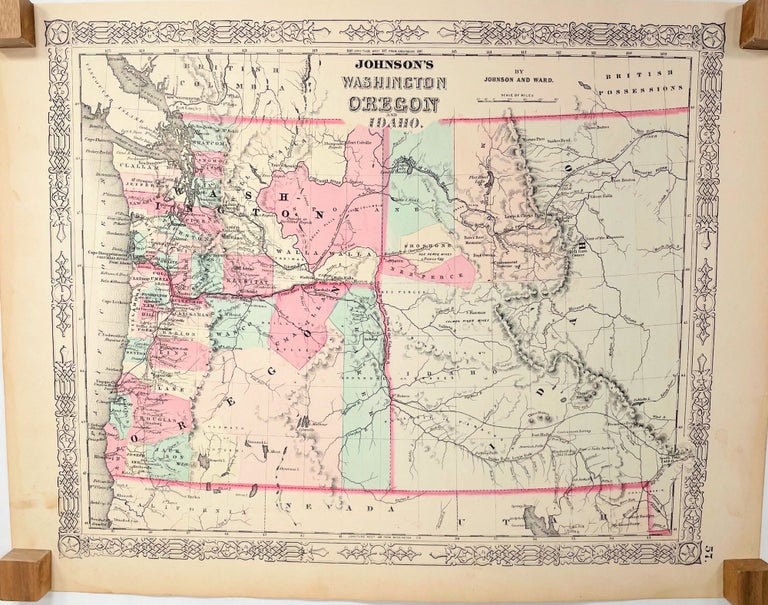 Item #14018 Johnson's Washington, Oregon and Idaho; [1863 Johnson's New Illustrated (Steel Plate) Family Atlas, Plate 57]. A. J. Johnson.