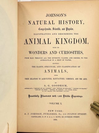 Johnson's Natural History : Comprehensive, Scientific, and Popular, Illustrating and Describing The Animal Kingdom, with its Wonders and Curiosities ... Showing the Habits, Structure, and Classification of Animals, with their Relation to Agriculture, Manufactures, Commerce, and The Arts; [In Two Volumes] [on title page- Beautifully Illustrated with 1,500 Lifelike Engravings]